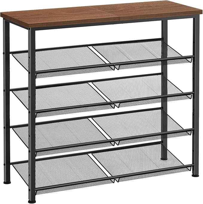 Pipishell 5-Tier Shoe Rack for Entryway and Small Spaces with Wooden Top & Metal Frames, Shoe Storage Organizer with Adjustable Storage Shelves, PISRB4
