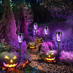 Toodour Solar Torch Flame Lights, 12 Pack Solar Lights Outdoor with Flickering Flame, Waterproof Patio Light Landscape Decoration Lighting for Garden, Lawn, Yard, Outdoor Decorations - Purple
