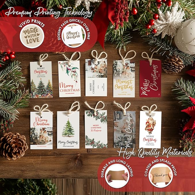 Custom Gift Tags - Personalized Hang Tags for Christmas Presents, Custom Christmas Tags