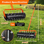 Rolling Lawn Aerator, Heavy Duty Hand Manual Spike Roller with 42 Spikes, Aerator Tool with 71" Adjustable Handle, Pre-Attached Spike Soil Push Lawn Aeration for Garden Yard Patio