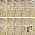 10 Pack Champagne Gold Backdrop Curtain 3.2ft x 8.2ft Metallic Tinsel Foil Fringe Curtains Photo Booth Background for Birthday Party Decoration Engagement Wedding Christmas Decor (Champagne Gold)