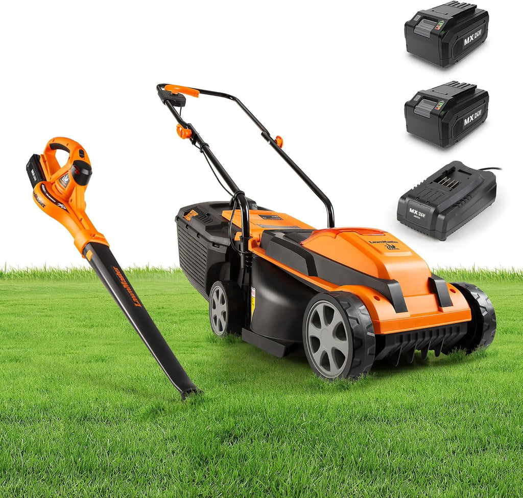 LawnMaster 24VMWBL 24V Max 13-inch Cordless Lawn Mower and Cordless Leaf Blower Combo with 2x4.0Ah Batteries and Charger