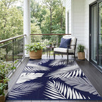 Outdoor Rug 6’x9’ Waterproof for Patio Clearance, Reversible Indoor Outdoor Plastic Straw Camping Rug Carpet, RV Mat, Large Area Rug for Deck, Backyard, Balcony, Porch, Beach, Blue & White