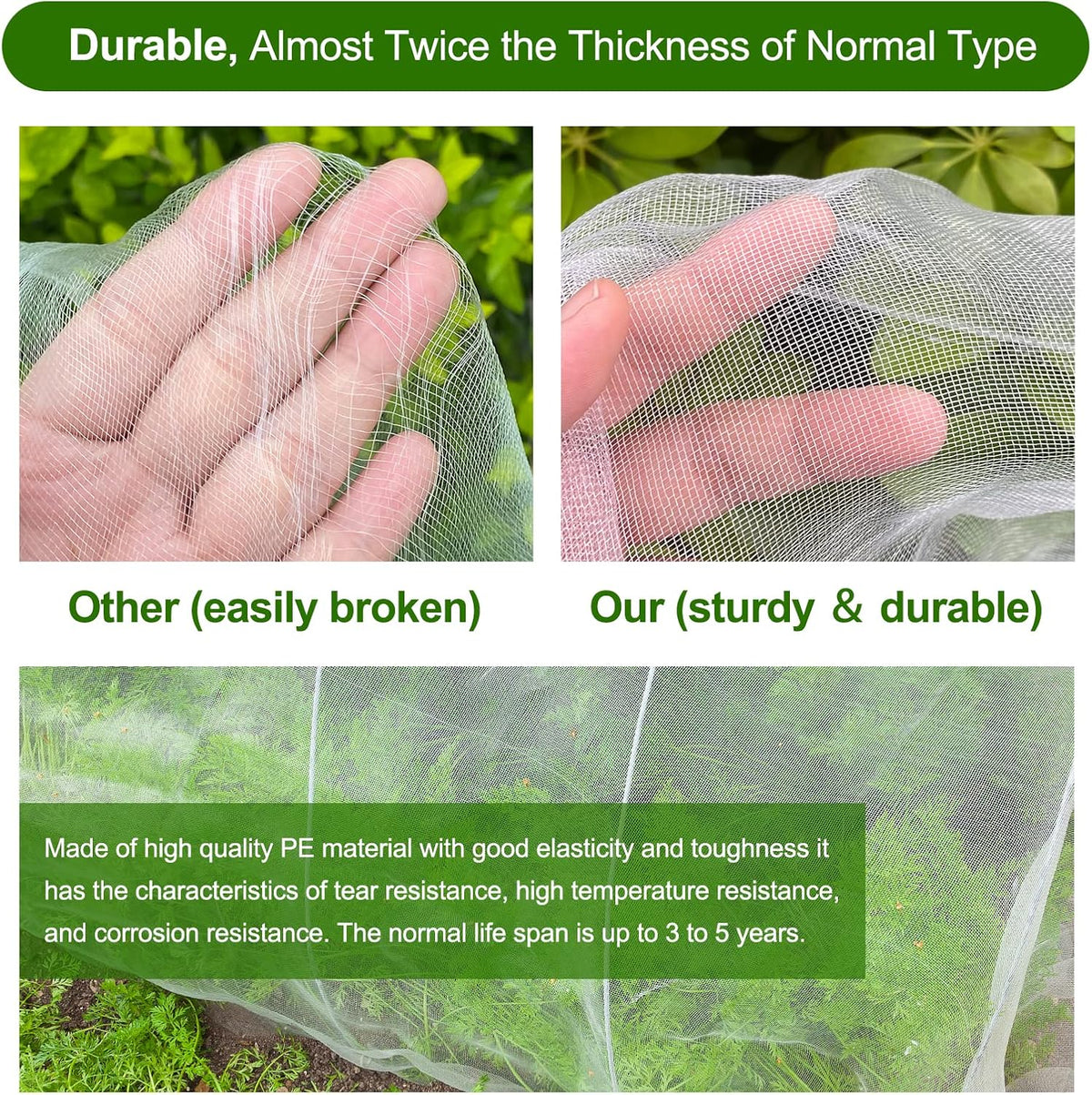 Garden Netting, Jevrench Durable Ultra Fine Garden Netting, Garden Plant Cover Row Cover Makes Plants, Vegetables, Fruits, and Flowers Grow Better (10ft x 35ft)