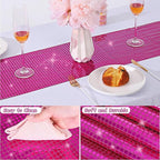 Durony 6 Pack Disco Table Runner 11 x 108 Inch Mirror Hot Pink Glitter Foil With Sparkle Sequin for Bachelorette, 70s, Cowgirl Party Decorations