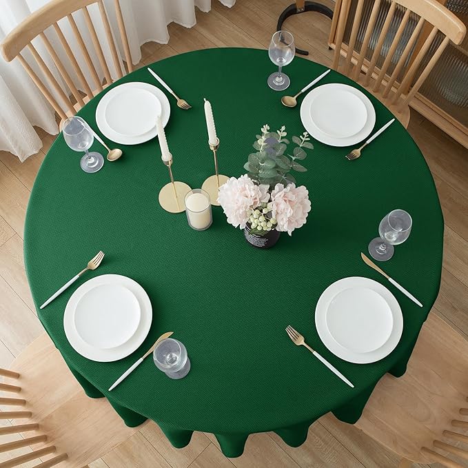 Biscaynebay Round Christmas Tablecloths 60" for Round Tables diameters from 28" to 48", Hunter Green Fabric Water Resistant Folding Table Covers Washable for Dining, Kitchen, Wedding, Parties
