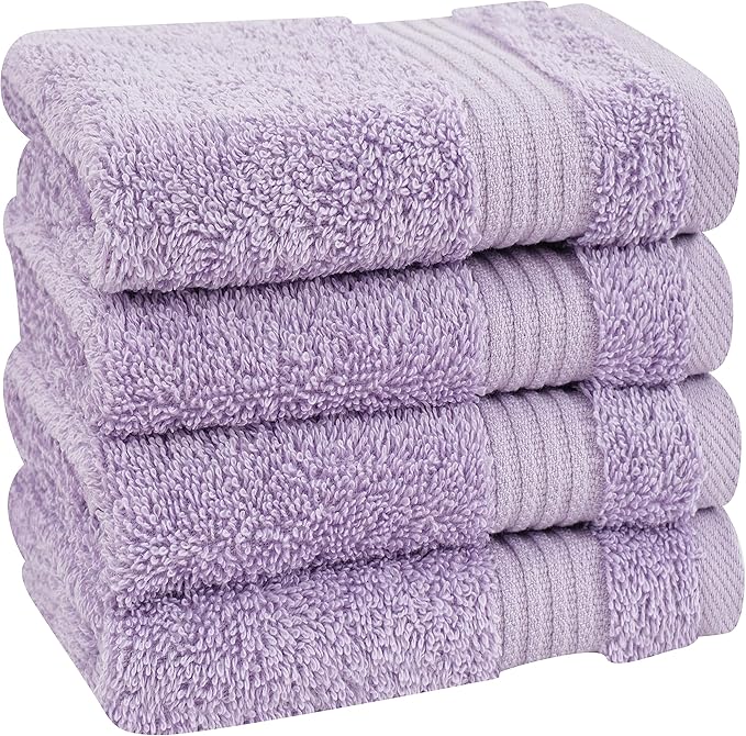 Cotton Paradise 100% Cotton Turkish Washcloth Set for Bathroom, 4 Piece Soft Absorbent Small Hand Face Towels Wash Rags, Lilac