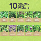 Organic Herb Seeds Variety Pack - 10 Individual Packs - 2025 Season - Basil, Cilantro, Dill, Thyme, Parsley and More! for Indoor & Outdoor Planting (Non-GMO, Certified Organic)