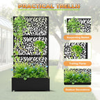 Metal Raised Garden Bed with Trellis, 2 in 1 Trellis with Planter Box & Privacy Screen for Climbing Plants, Vine, Outdoor Standing Flower Beds with Drainage Holes, 35.4"L x 15.7"W x 70.10"H,(Black)