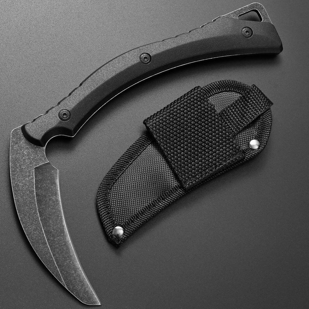 C1398 Camping Axes Billhook Sickle Machete Knife Brush Clearing Sickle Machetes D2 Steel Blade G10 Handle Hatchet for Outdoor Activities,Yard Work, Small Grass Sickle Machete,Harvest Knife