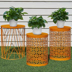 Y&M Set of 3 Stacking Coffee Table for Living Room, Patio Side Table, Indoor End Tables for Bedroom, Outdoor Decorative Garden Stool with Heavy Duty Metal Frame Modern Industrial Decor - Orange