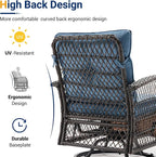 UDPATIO Patio Furniture Set 360 Swivel Chair 3 Piece Patio Set Wicker Outdoor Chair with Coffee Table for Yard, Bistro, Balcony, Blue