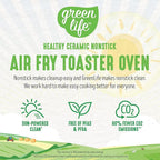 GreenLife Countertop Toaster Oven Air Fryer Stainless Steel, Healthy Ceramic Nonstick, PFAS and PFOA-Free, Tray & Basket, Bake, Broil, Reheat, Adjustable Temp & Time Control, Auto Shutoff, Black