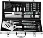 ROMANTICIST 20pcs Heavy Duty BBQ Grill Tool Set in Case - The Very Best Grill Gift for Father's Day and Christmas - Professional BBQ Accessories Set for Outdoor Cooking Camping Grilling Smoking, Grey