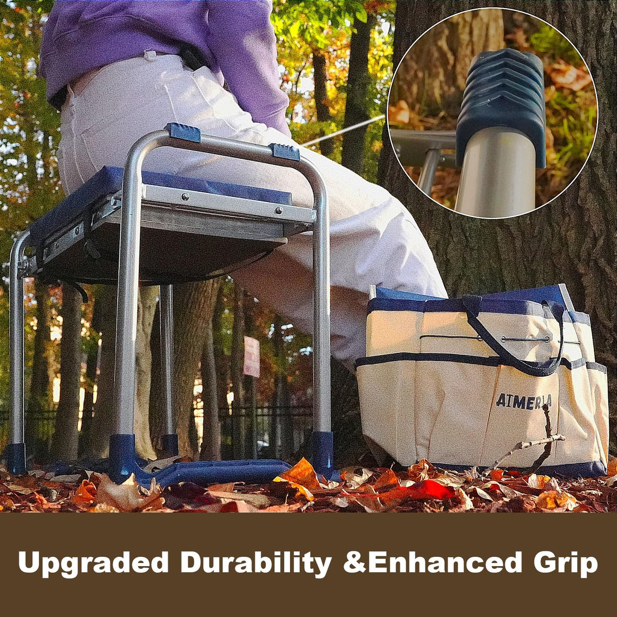 Aimerla K5 Foldable Kneeler Seat - Heavy Duty (Detachable Cloud Kneeler Pad) - Garden Stool - 2 Large Tool Bags - Portable Bench for Indoor & Outdoor