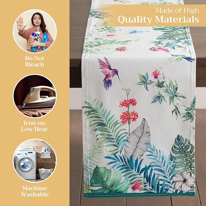 Maison d' Hermine Table Runner 100% Cotton Double Layer Table Runners 72 inches Long Decorative for Home Kitchen Dining Party Baby Shower Wedding Bridal Shower Spring Summer (Tropiques, 14.50" x 72")