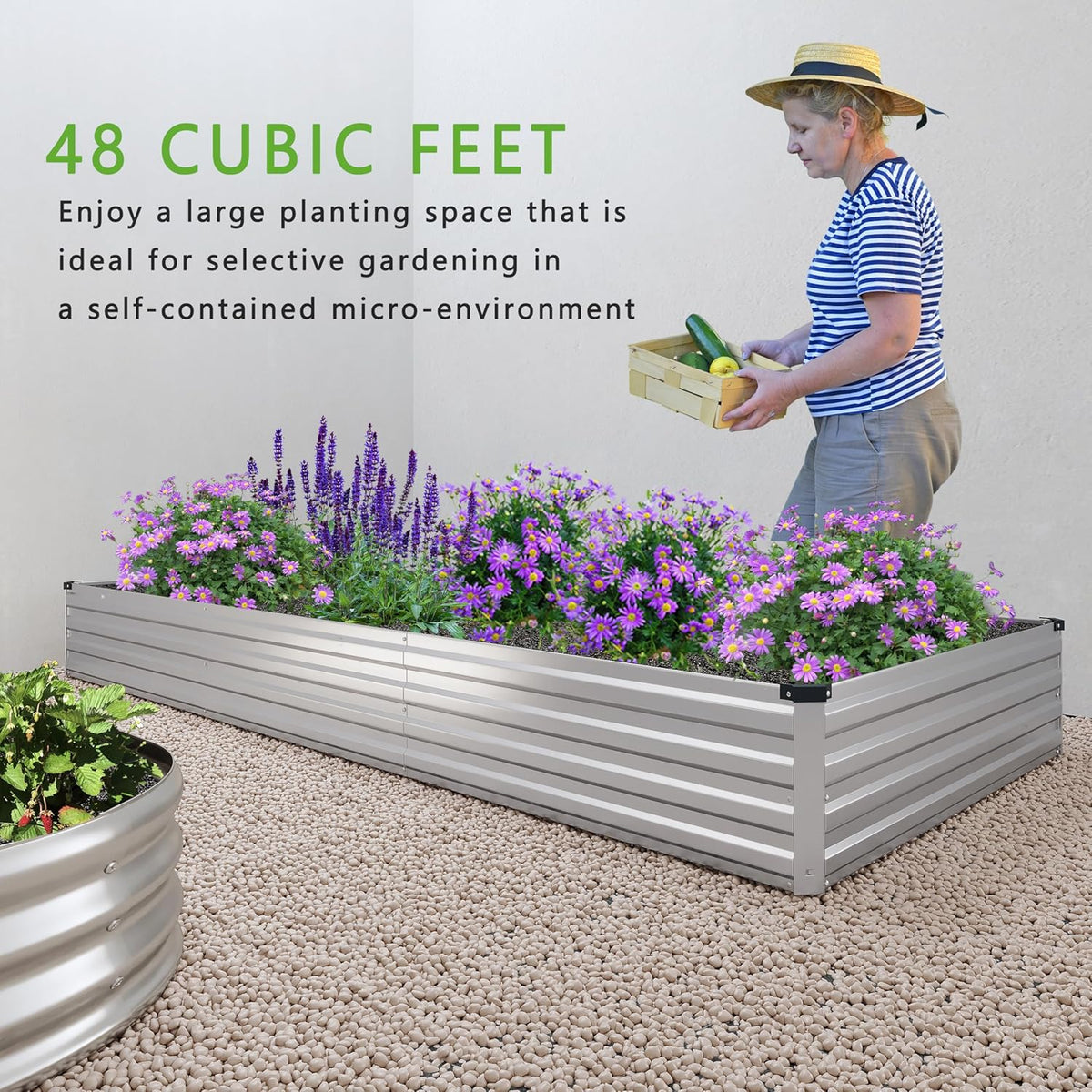 2PCS 12x4x1FT Galvanized Raised Garden Bed Kit,Vegetable Boxes-Rectangle Metal Flower Box,Large Planter Raised Beds Outdoor Garden for Planting,Fruit,Herb-Sliver