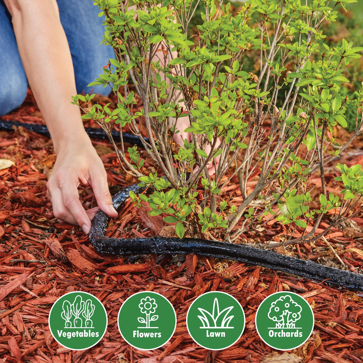 Gilmour 25' Black Flat Weeper Soaker Hose for Garden Beds, Drip Irrigation Outdoor Hose, Flexible Garden Hose for Vegetable Gardens, Flower Beds, Lawns, and Orchards