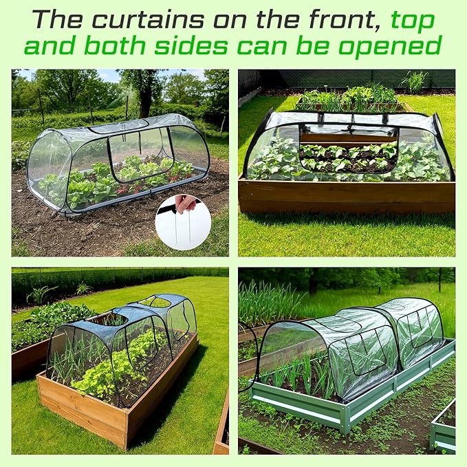 2 Pack Garden Covers for Raised Bed Foldable Clear PVC Greenhouse for Freeze Protection Row Plants Cover Accelerator with Zipper Door 45'' x 22'' x 16'' Protection Vegetable Fruit from Animal