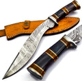 Nooraki - 15-inch | Handmade Damascus Steel Heavy Duty Kukri Knife Sharp Blade, With Leather Sheath | Ideal for Hunting, Bushcraft, Survival, Chopping, Camping, Outdoor Gift for Men Women - KK155