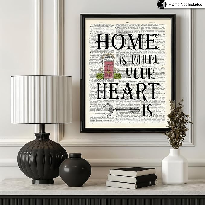 Poster Master Dictionary Art Poster - Home Is Where Your Heart Is Print - Motivational Art - Gift for Men & Women - Inspiring Wall Decor for Dorm, Bedroom or Living Room, 24x32 Unframed Wall Art