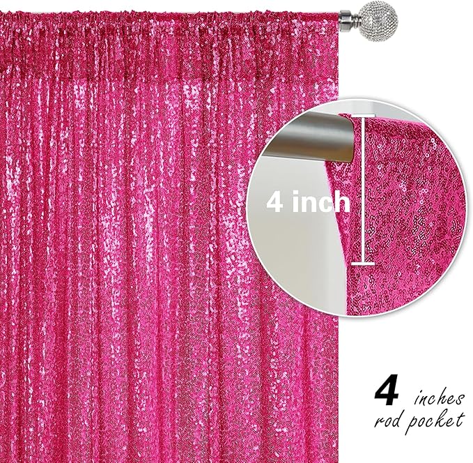 Fuchsia Sequin Backdrop Curtain 2 Pieces 2FTx8FT Glitter Photography Backdrop for Party Wedding Birthday Christmas Decorations