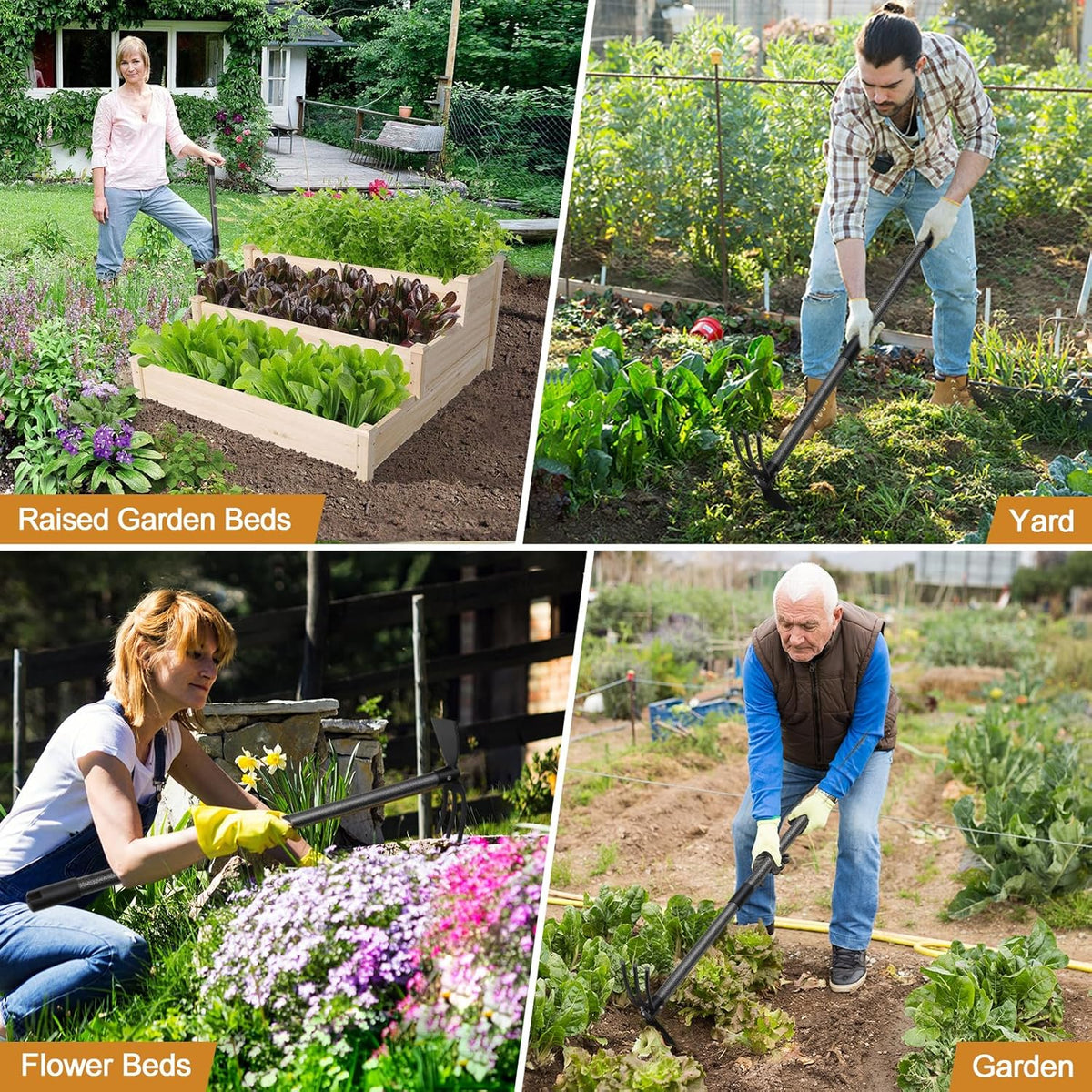 Weeding Tool, Hoe Cultivator 2 in 1 Garden Tools - 31" Heavy Duty Weeder Hand Tiller Weeding Rake for Flower Beds Yard Lawn Gardening Digging Planting