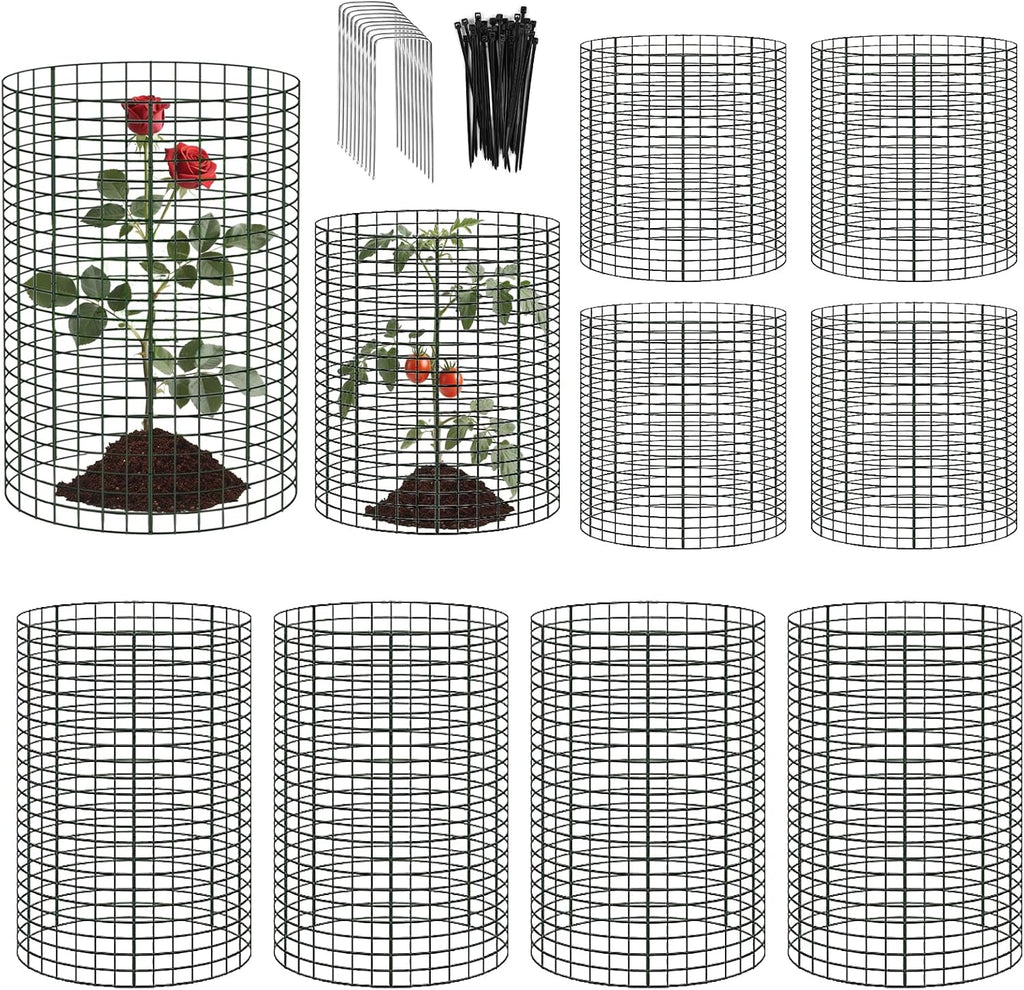 10 Pack Round Plant Protector from Animals, 12'' x 24'' and 12'' x12'' Metal Plant Cages to Keep Animals Out, Garden Protection Bunny Barricades, Wire Plant Protectors for Rabbits Chicken Duck