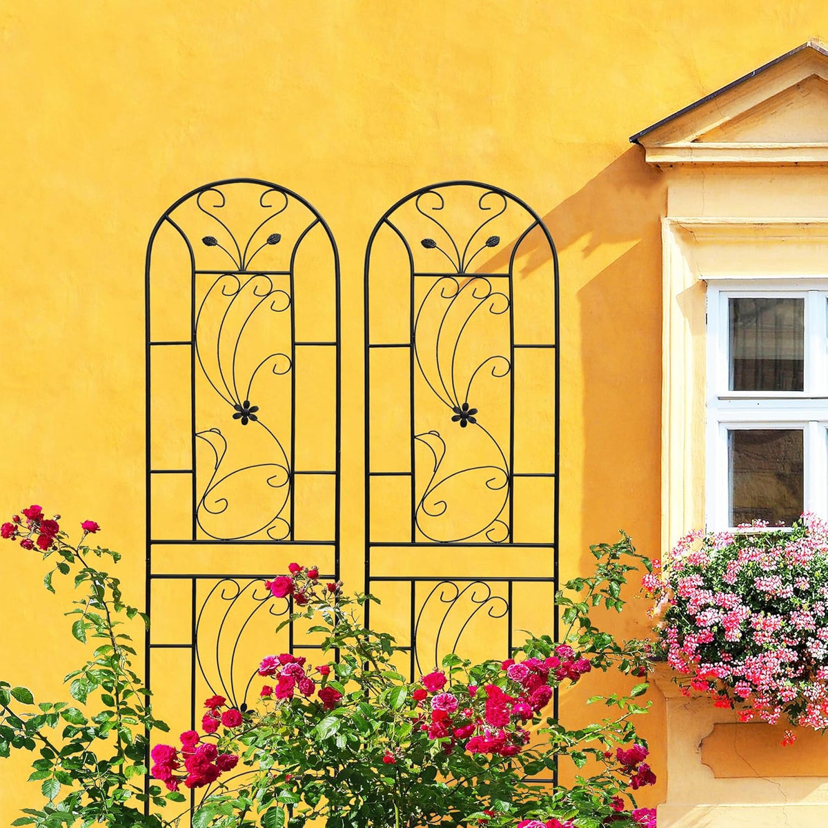 Garden Trellises, 4 Pack Black Metal Coated Rustproof Trellis for Climbing Plants Outdoor, Roses, Vines, Flowers, and Vegetables-86.7" x 19.7"