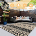 Wallona Outdoor Rugs 5x8 ft Patio Waterproof Clearance Indoor Outdoor Carpet for Patio Plastic Straw Reversible Area Rugs Mat for RV, Camping, Balcony, Beach, Picnic, Porch, Boho Black & Beige