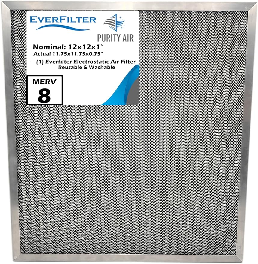 12x12x1 Electro-static Air Filter (1-Ct) AC Furnace Filter, Reusable & Washable 4-Stage Electrostatic Filter for Residential and Commerical HVAC (Actual Size: 11.75 x 11.75 x 0.75 Inches)