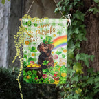 Chocolate Lab St Patricks Day Garden Flag Labrador Dog St Patrick's Day Yard Flags for Outside 12x18 Double Sided Buffalo Plaid Shamrock Flag Small Outdoor Rainbow St Patrick's Decor