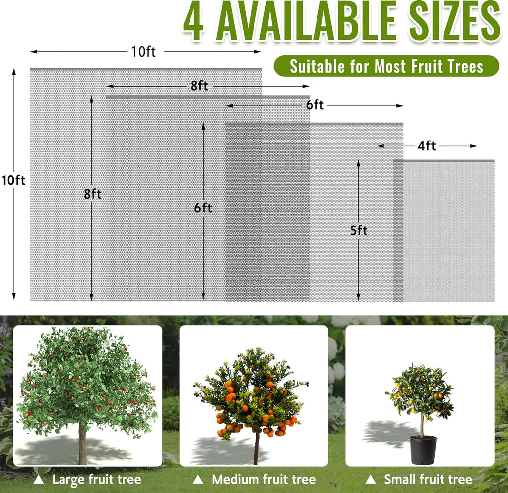 2 Pack Fruit Tree Netting Bags with Zipper and Drawstring, Ultra Fine Mesh Garden Netting Plant Cover, Bird Netting for Blueberry Bushes, Fruit Vegetable Trees, Flowers (Black, 10 x 10 ft)