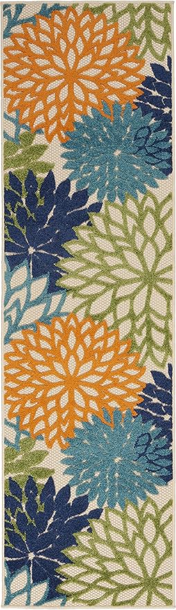 Nourison Aloha Indoor/Outdoor Multicolor 2'3'' x 10' Area-Rug, Tropical, Botanical, Easy-Cleaning, Non Shedding, Bed Room, Living Room, Dining Room, Deck, Backyard, Patio (2x10)