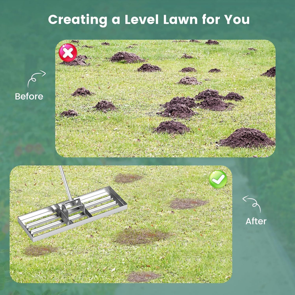 Goplus Lawn Leveling Rake, 30" x 10" Heavy Duty Level Lawn Tool w/ Ergonomic Handle for Soil, Effort-Saving Landscape Rake for Garden, Backyard, Golf Course, Farm, Pasture, Silver