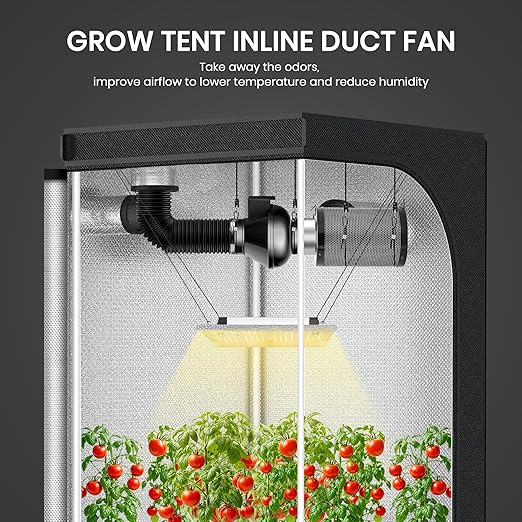 InfiniPower 4 Inch 195 CFM Inline Ventilation Fan 4" Air Carbon Filter, 4" 8 Feet Black Ducting and Rope Hanger, Combo for Grow Tent, Greenhouse, Kitchen