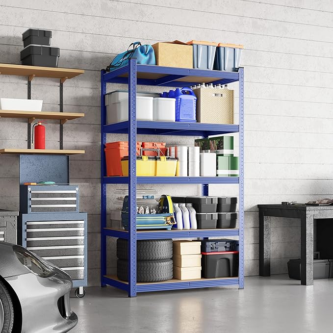 Yaheetech Standing Shelf Units, 5 Tier Storage Shelf, Heavy Duty Shelving, Adjustable Garage Shelves, Utility Rack Shelf Unit, Basement Warehouse Shed, 35.5″L × 16″W × 71″H - Blue