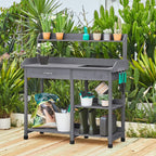 Yaheetech Potting Bench with Sink & Drawer, Outdoor Gardening Table, Gray