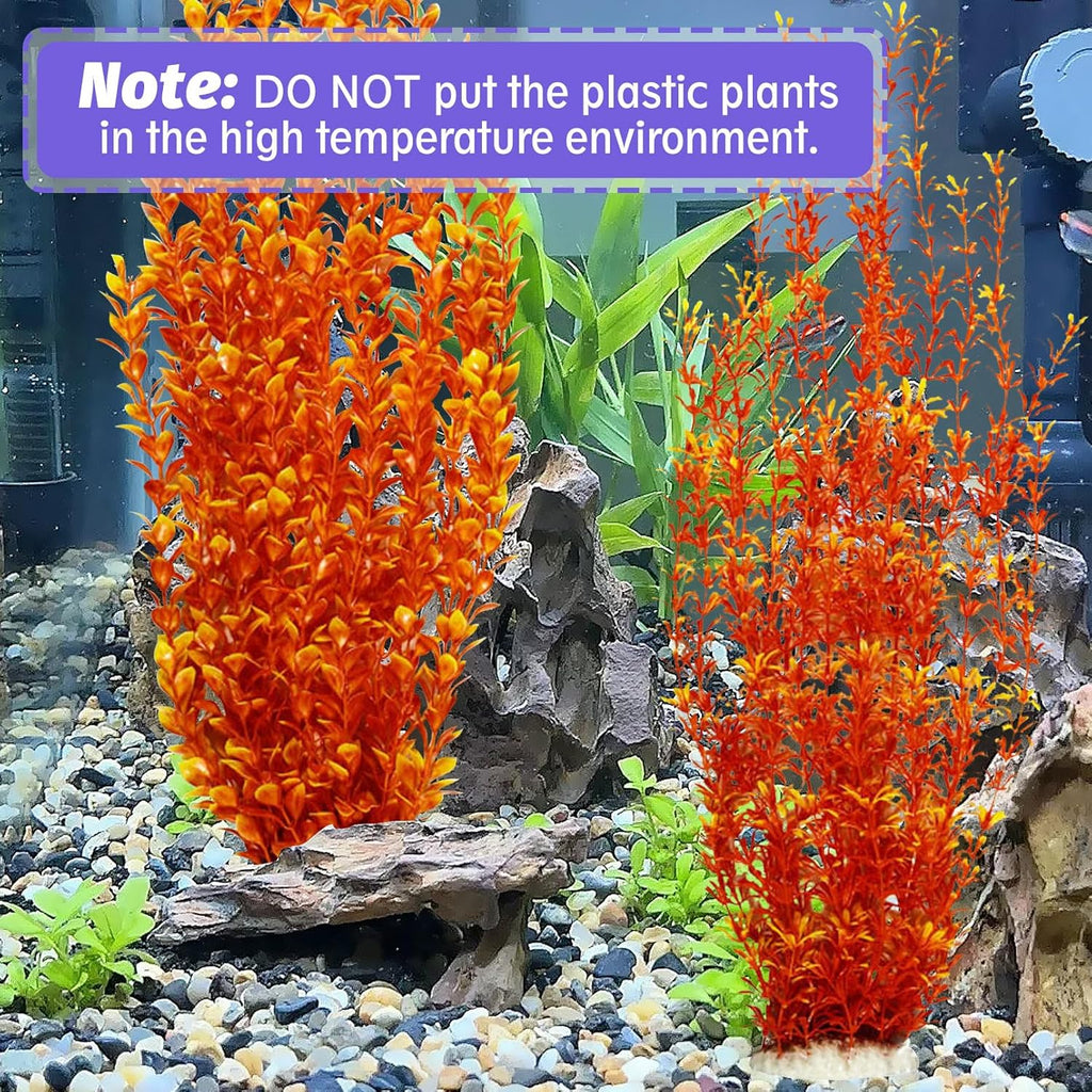 Hamiledyi Aquarium Plastic Plants Aquarium Decor Artificial Fish Tank Plants,Tall Fish Tank Decorations, Extra Large Aquarium Plant 23.6-inch Tall,2PCS（Orange Style A）