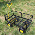 Wagon Removable Sides - Farm, Warehouse, Yard Dump Cart - Yellow+Black Air Wheels