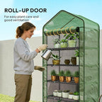 Outsunny 5 Tier Mini Greenhouse, 76" x 35.4" x 19.3" Small Portable Greenhouse with Reinforced PE Cover, Roll-Up Zippered Door, for Indoor Outdoor Garden Yard Backyard, Green