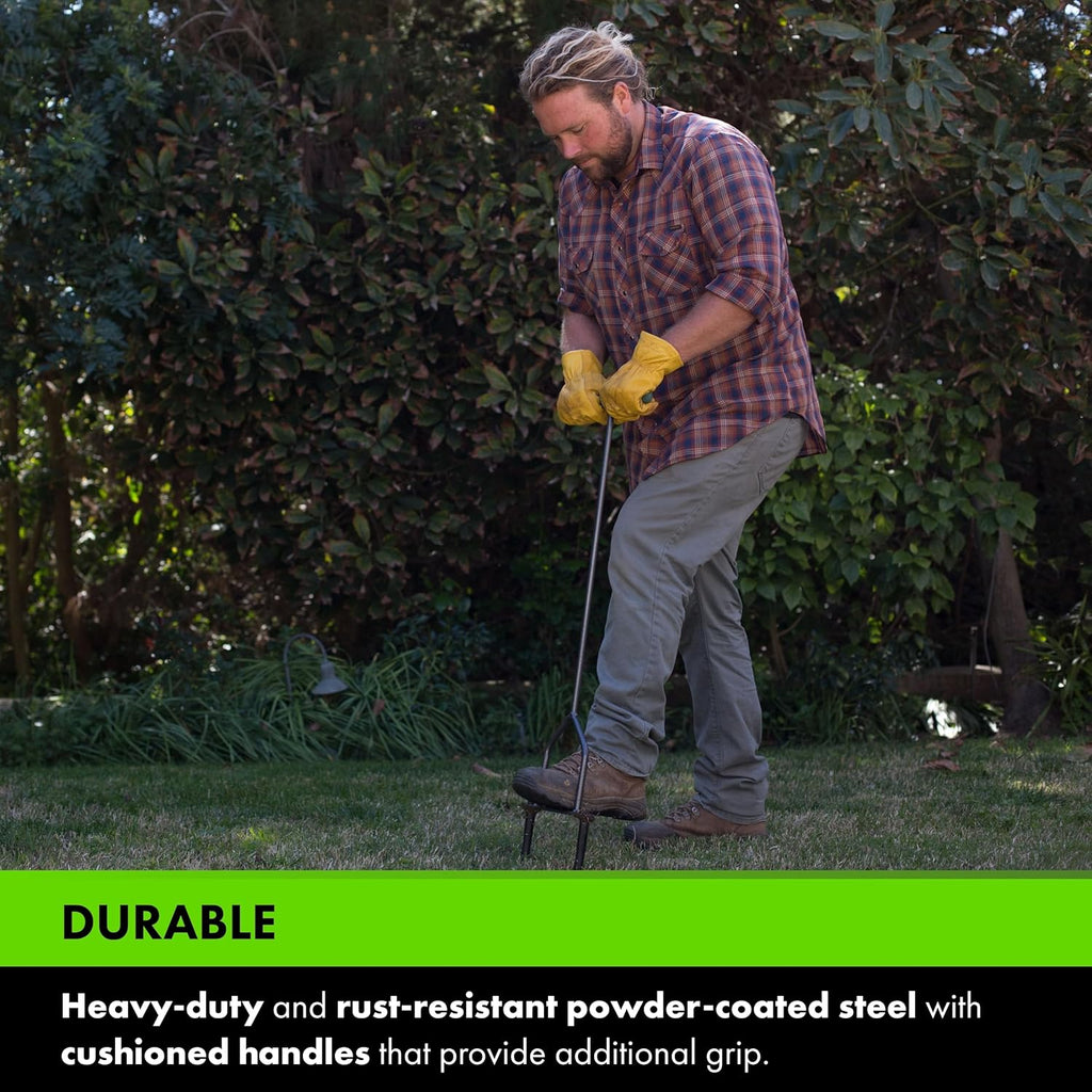 Yard Butler Manual Lawn Coring Aerator - Core Aerator for Lawn Care - Loosen Compacted Soil - Dethatcher Garden Tool for Lawn Health - Plug Core Soil Aeration Tool - Gray, 37 Inches