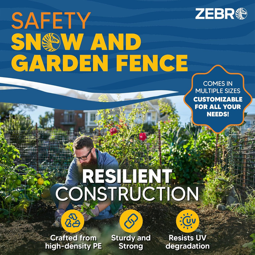 ZEBRO 4' x 100' Black Plastic Garden Fence Roll – Standard Duty Safety Netting for Snow, Poultry, Deer, Dogs – Reusable Outdoor Barrier for Yard, Landscaping, Animal Protection
