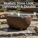 Sunnydaze Outdoor Water Fountain with LED Light - Polystone Round Bowl Bubbler Water Feature with Pump - 9.5" H - for Patio, Garden, Deck, Relaxation and Stress Relief - Brown