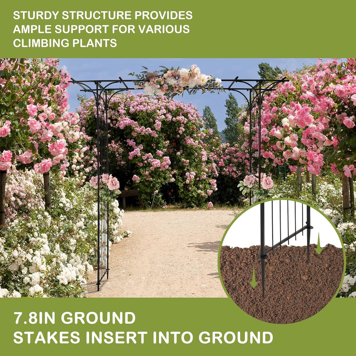 Outvita 7Ft Garden Arch Arbor, Steel Frame Stand Trellis, Arbour Archway for Wedding Ceremony Decoration Plant Climbing Rose Vines Lawn Courtyard Patio Pathway Black