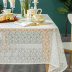 Lace Tablecloth Leaf Pattern Warp Knitting Fabric Solid White Rectangle/Oblong Table Cover for Kitchen Dining Farmhouse Wedding Party Decor Ivory, 55x102 Inch
