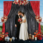 Black Backdrop Curtain 4.8x8FT Halloween Backdrop Sparkly Sequin Party Background Drapes for Birthday Wedding Stage Shimmer Wall Backdrop