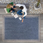 CAMILSON Outdoor Rug, 5x7 Bordered Navy Blue Gray Modern Area Rugs for Indoor and Outdoor Patios, Porches Waterproof Washable Porch Deck Outside Carpet (Bordered Navy, 5 x 7)