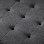 24KF Large Square Upholstered Tufted Linen Ottoman Coffee Table, Large Footrest Ottoman with Solid Wood Shelf- Charcoal