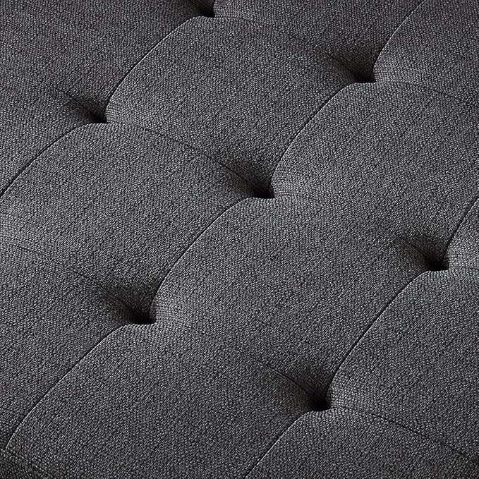 24KF Large Square Upholstered Tufted Linen Ottoman Coffee Table, Large Footrest Ottoman with Solid Wood Shelf- Charcoal